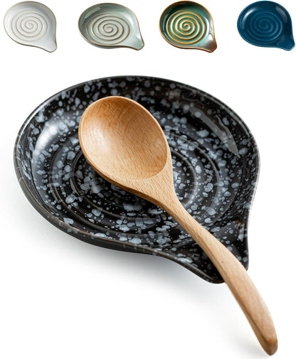 LAUCHUH Spoon Rest, Large Ceramic Spoon Holder for Kitchen Counter Spatula Rest Heat-Resistant Spoon Rest for Stove Top Cooking Utensil Holder, Farmhouse Kitchen Décor for Father's Day, Cream, 5 Inch