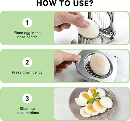 3 in 1 Egg Slicer, Egg Cutter Egg dicer for Boiled Eggs -Stainless Steel Wire with 3 Slicing Styles
