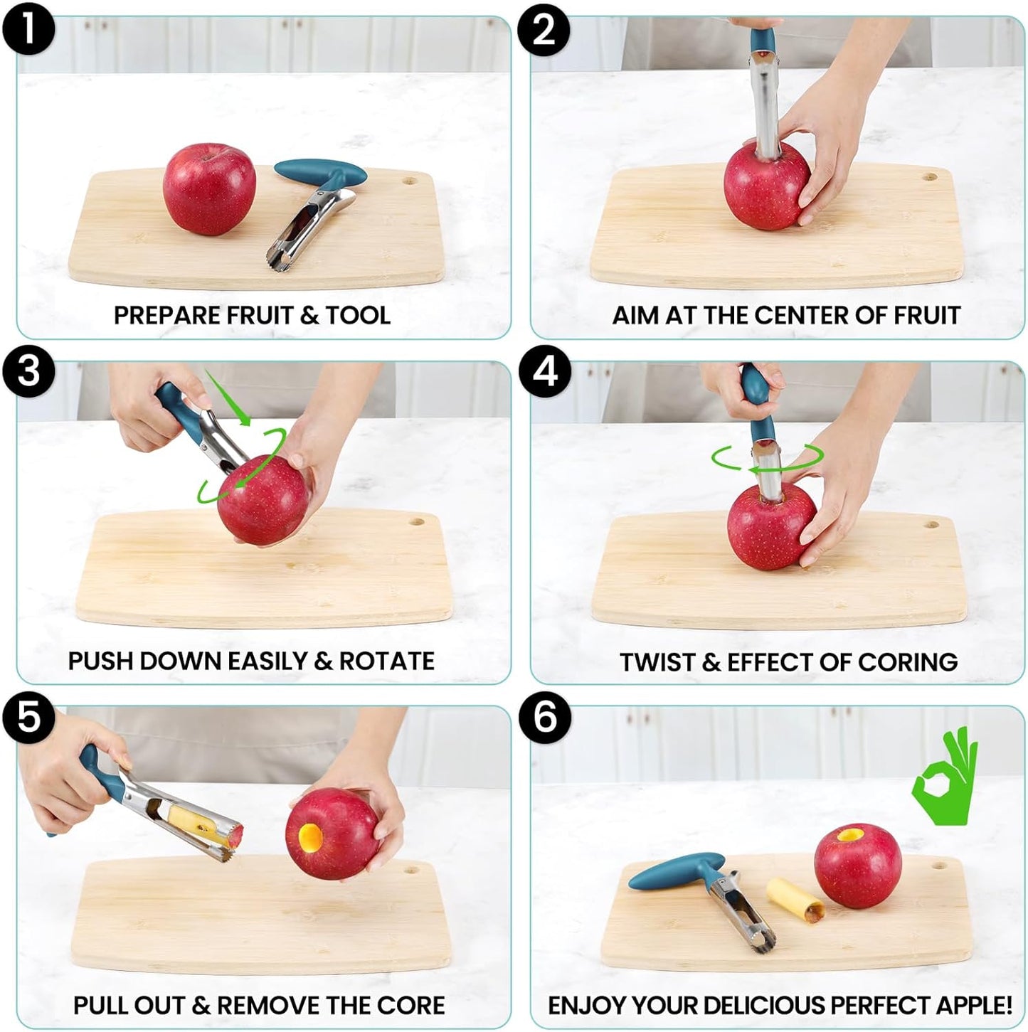 SCHVUBENR Premium Apple Corer Tool - Easy to Use and Clean - Sturdy Apple Core Remover with Sharp Serrated Blades - Stainless Steel Corers for Apple and Pear - Core Fruits with Ease(Red)