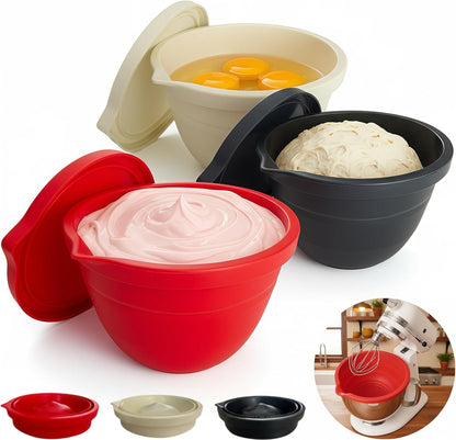 3-Pack Collapsible Silicone Bowl Liners Inserts for KitchenAid 5QT Tilt-Head Mixer Accessories, with Airtight Lids, Food Grade for Dough Proofing & Space-Saving Storage