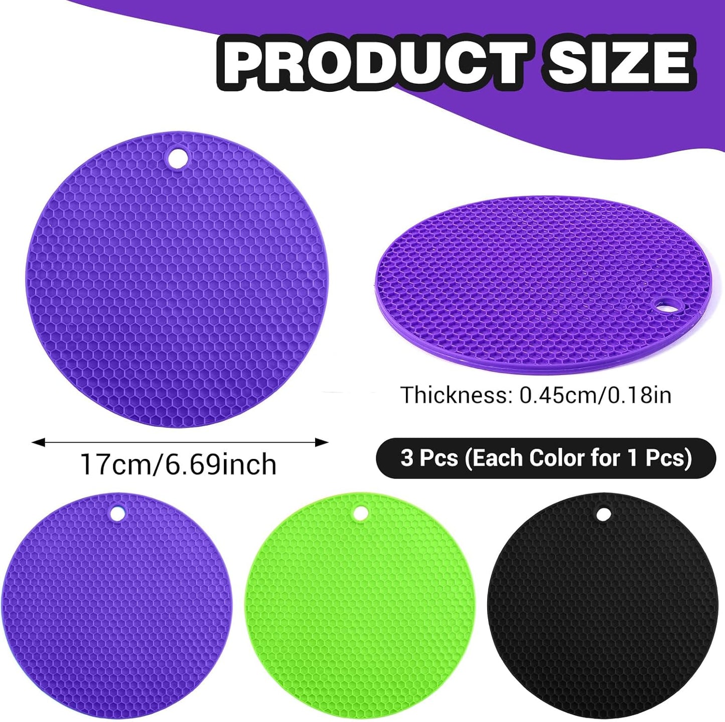 3Pcs Rubber Jar Opener,Round Large Jar Opener Gripper Pad Kitchen Non-Slip Coasters for Weak Hands,6.7x6.7Inch(Gray,Blue,Orange)