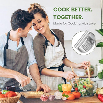 Garlic Press Rocker 304 Stainless Steel Garlic Mincer & Crusher with Silicone Peeler and Cleaning Brush, Ergonomic Dishwasher Safe Garlic Chopper Kitchen Gadget for Seniors & Home Cooks