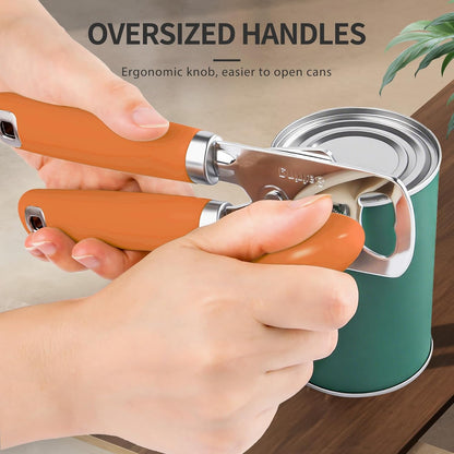 Safring Can Opener Manual, Heavy Duty Stainless Steel Smooth Edge Can Openers With Soft Touch Handle, Oversized Handheld Easy Turn Knob, Multi-Function Bottle Opener, Black