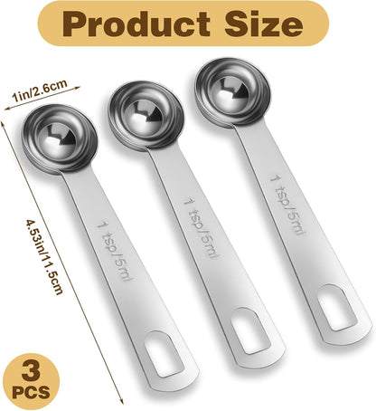 3PCS Teaspoon Measuring Spoon, Short Handle Stainless Steel 1 Teaspoons Measuring Spoon, Precise Scoop for Cooking Baking Spices, Rust Resistant Easy Clean Kitchen Tool, 5ml