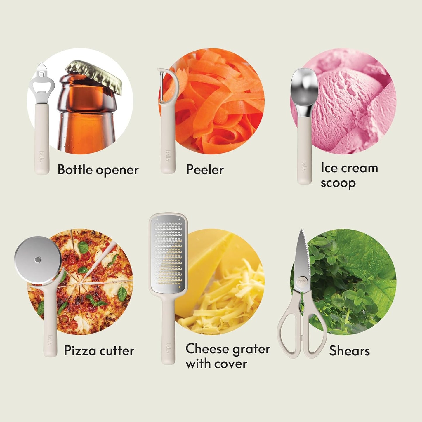 bella 6-Piece Modular Tool Set, Silicone, Turner, Spoon, Slotted Spoon, Spatula, Tongs, Crock with removable divider, Non-toxic*, Food-grade, Heat safe to 425°F, Dishwasher Safe, Slate