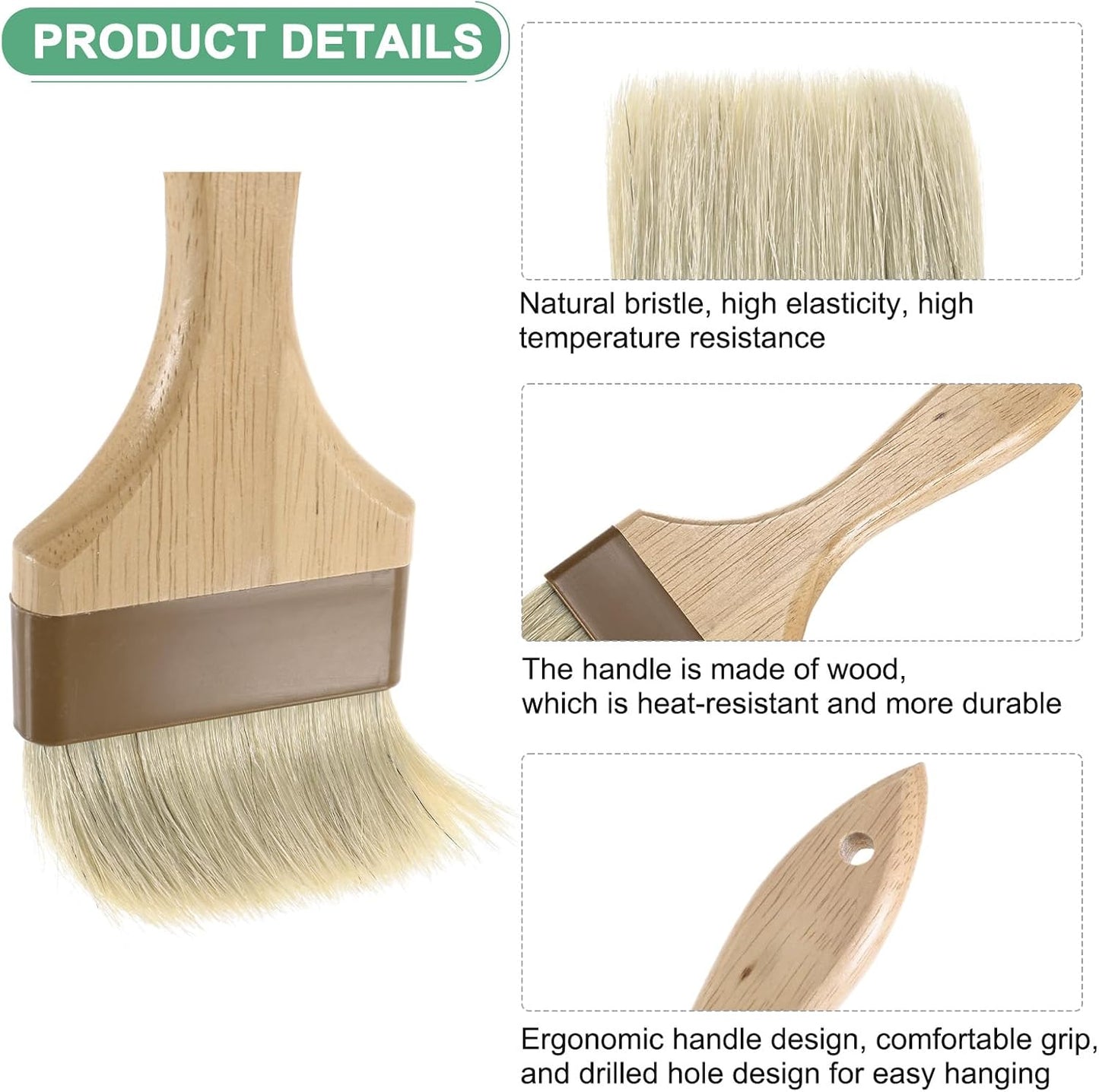 M METERXITY 2-Pack Pastry Brush, Wooden Handle Natural Bristle Basting BBQ Oil Brush for Cooking/Barbecue/Kitchen [3"]