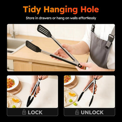 HST 3 Pack Kitchen Tongs, Non Stick Stainless Steel 9 Inch Tongs With Silicone Tip for Cooking BBQ Baking(Red)
