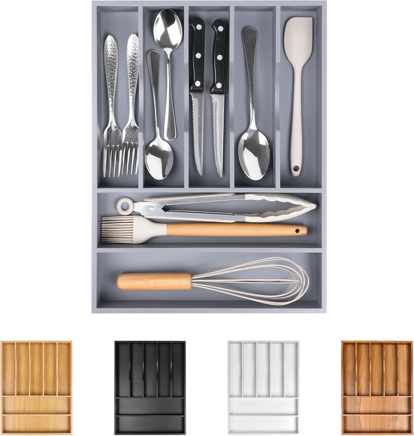 Bellsal Silverware Organizer Kitchen Drawer Organizer Expandable Bamboo Utensil Holder Cutlery Tray for Kitchen Utensil and Flatware Bedroom Office
