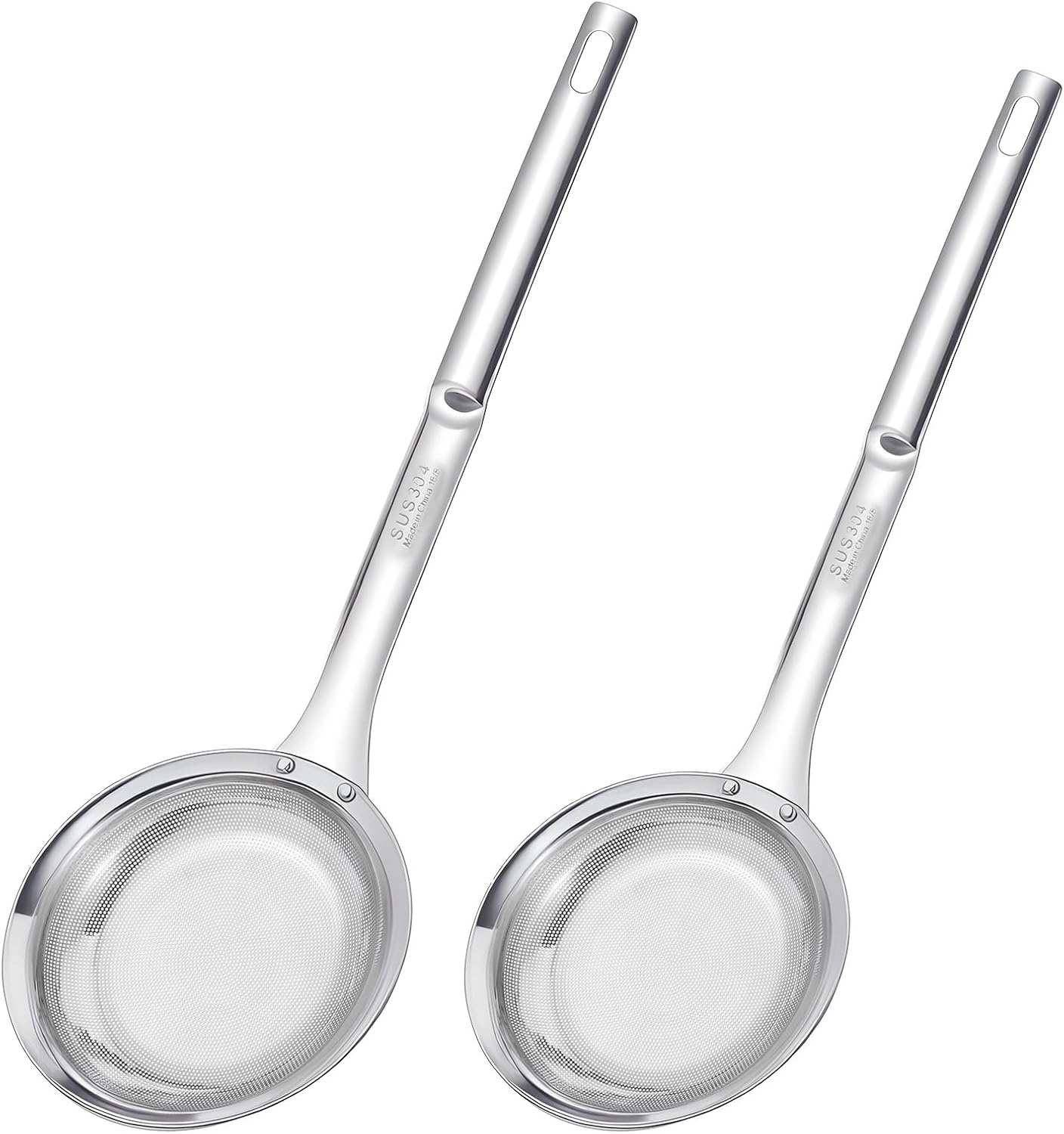 Stainless Steel Fine Mesh Skimmer Spoon, Fine Mesh Fat Skimmer Spoon, Colander Strainer, Oil Filter Food Strainer for Cooking Oil, Grease Foam, Food Vegetable Hot Pot (2 Pack, Large+small)