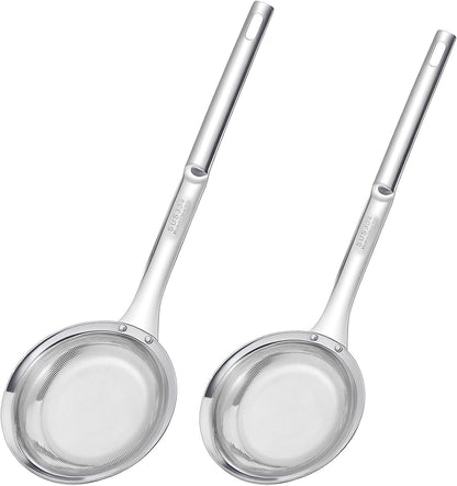 Stainless Steel Fine Mesh Skimmer Spoon, Fine Mesh Fat Skimmer Spoon, Colander Strainer, Oil Filter Food Strainer for Cooking Oil, Grease Foam, Food Vegetable Hot Pot (2 Pack, Large+small)