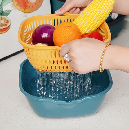 Zerodis Vegetable Washing Baskets in The Kitchen, Kitchen Nesting Vegetable Fruit Washing Soaking Basket Plastic 2 in 1 Drain Colander Bowl Set Kitchen Fruit Washing Basin Strainer (M)
