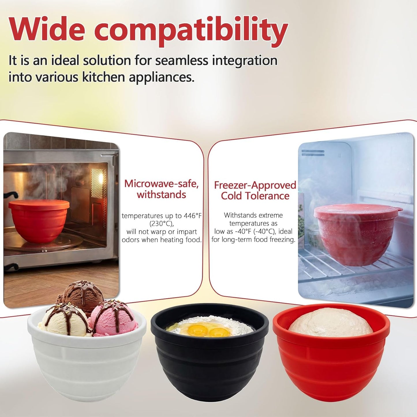 3 Pack Silicone Bowl Liners with Lids for KitchenAid 5QT Tilt Head Mixer, Collapsible Food-Grade Bowl Inserts, Thick Heat/Cold Resistant Silicone Mixing Bowl Liners