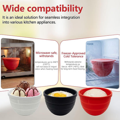 3 Pack Silicone Bowl Liners with Lids for KitchenAid 5QT Tilt Head Mixer, Collapsible Food-Grade Bowl Inserts, Thick Heat/Cold Resistant Silicone Mixing Bowl Liners