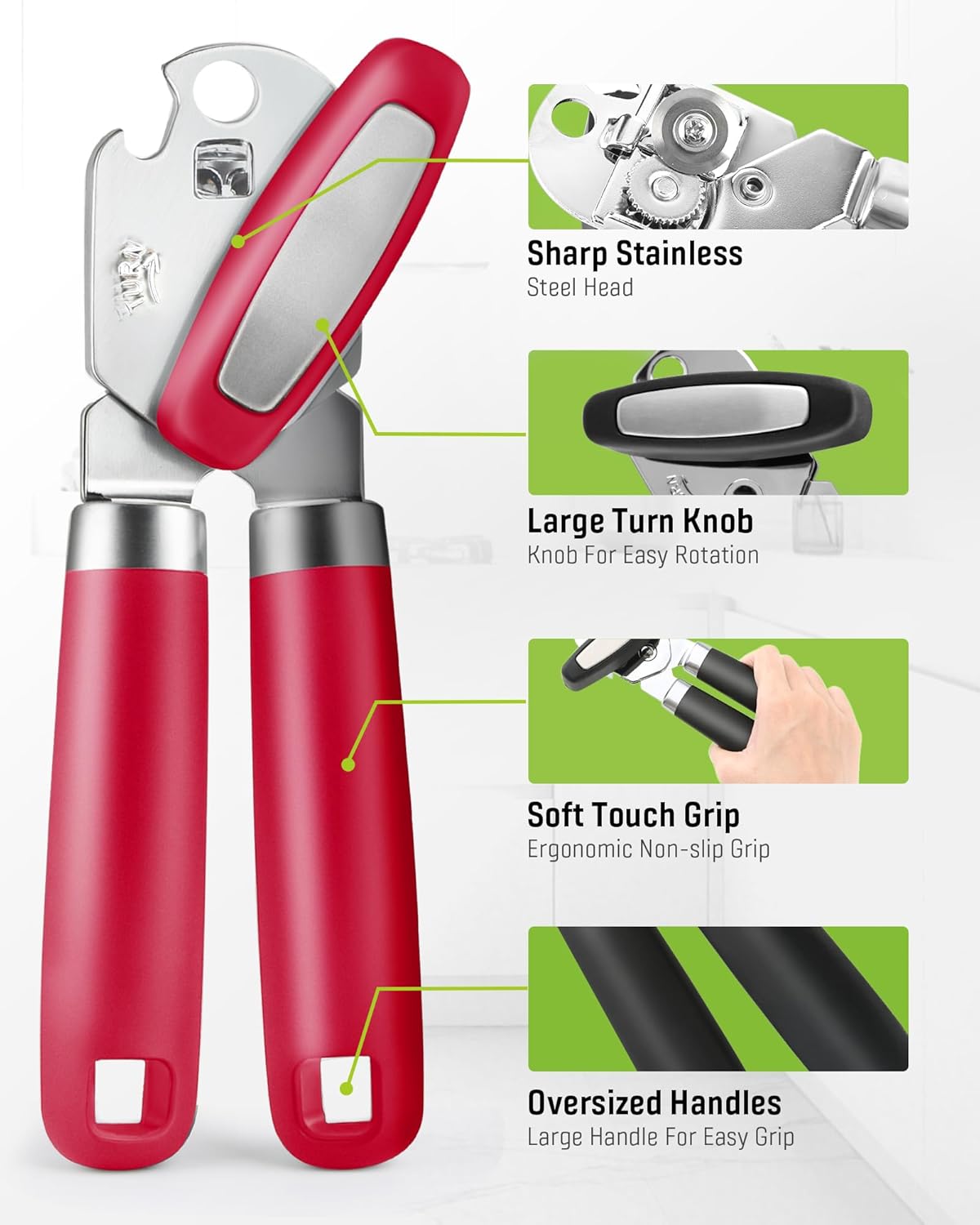 Multifunctional Can Opener Manual, Durable Heavy Duty Handheld Strong Can Opener with Smooth Cutting Edge, Friendly Kitchen Essentials Tool for Seniors, Camping and Bottle Opening-Black
