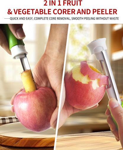 2 in 1 Apple Corer and Peeler Tool, Fruit Vegetable Corer and Peeler Tool Stainless Steel Apple Peeler Apple Corer Remover Tool Multifunction Corer Tool for Vegetable Fruit Kitchen Gadget (Red)