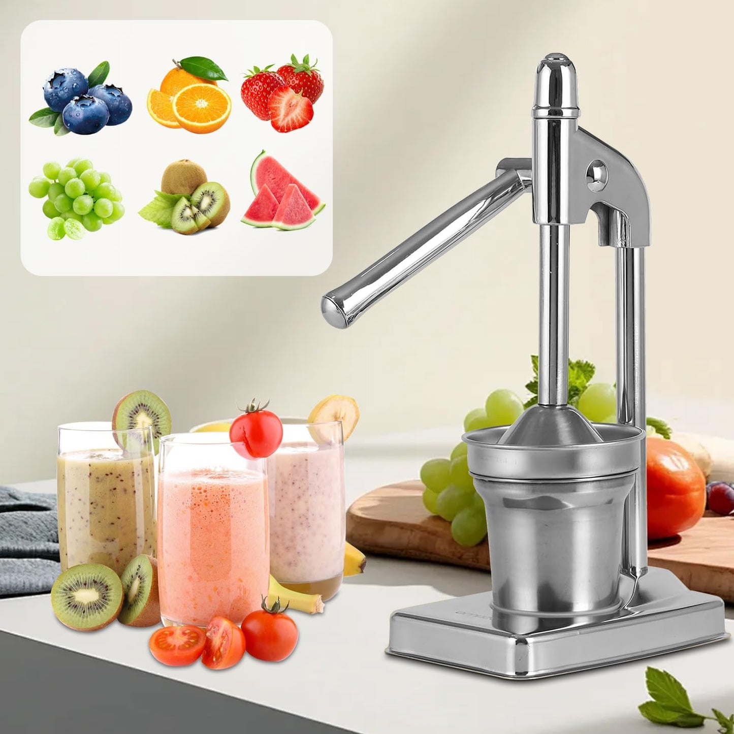 Cast Iron Juicer Hand Press,Effective Stainless Steel Manual Juicer Fruit Squeezer,Home and Kitchen Essentials, Heavy Duty Hand Press Juice Extractor for Fresh Lemonade Orange Juice, Easy to Use