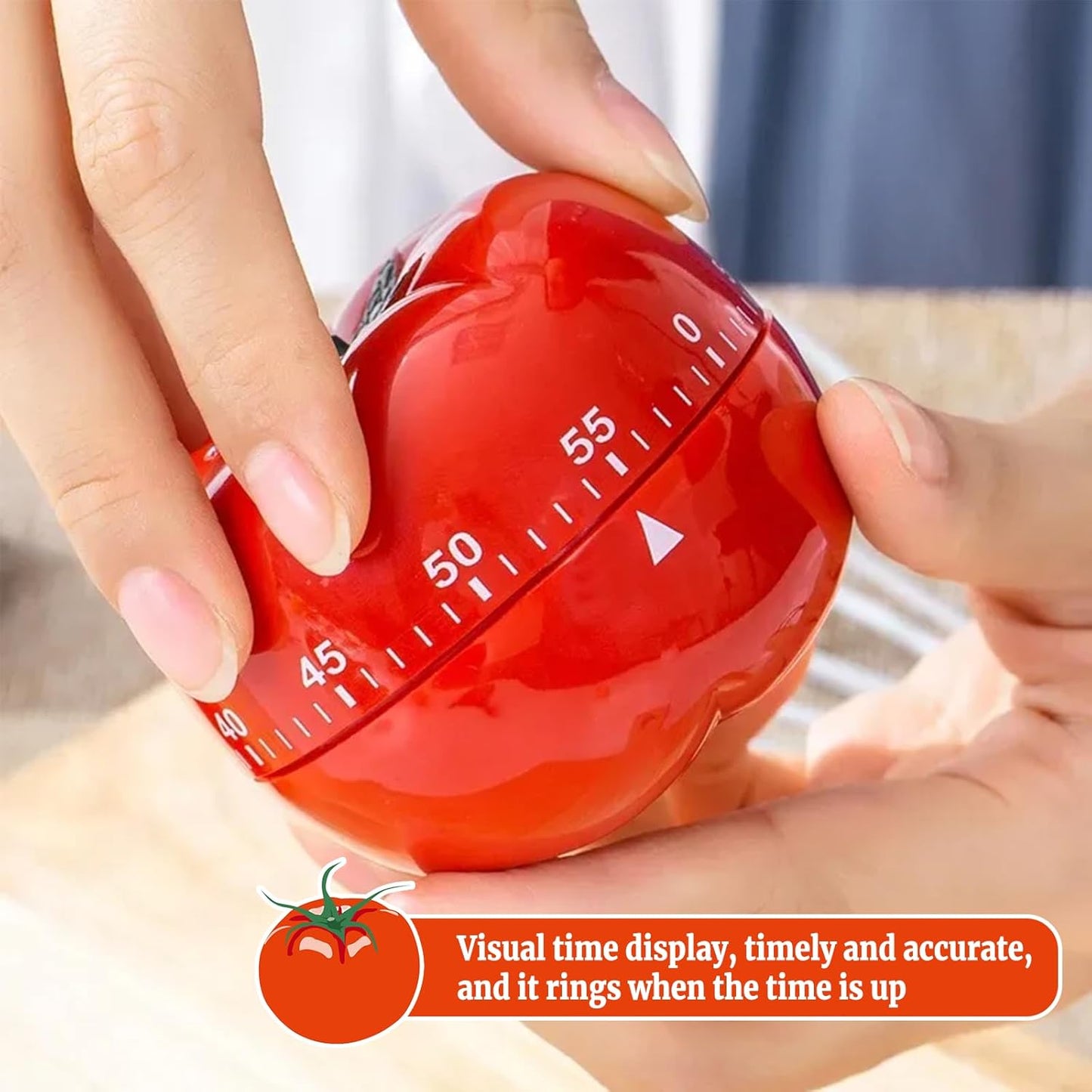 Kitchen Timers for Cooking in Charming Tomato Shape - No Battery Needed Mechanical Egg Timer with Loud Ring, 60-Minute Manual Wind Up Timer