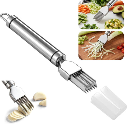 Green Onion Slicer, Multi-Blade Kitchen Scallion Cutters, Stainless Steel Shred Knife for Vegetable Garlic, Professional Kitchen Chopper Tool-Silver