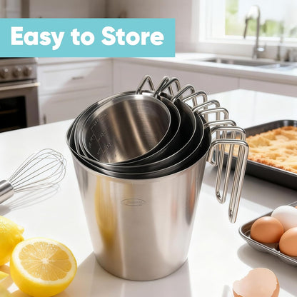 Newness Stainless Steel Measuring Cup, Metal Measuring Cup with Handle (Upgraded, 3 Marking Including Cup/ML/Ounce Scale), 16 Ounces (0.5 Liter, 2 Cup)
