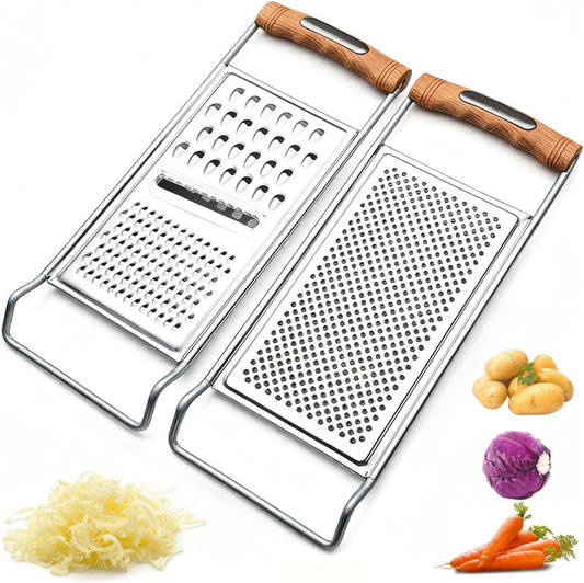 2 Pack Cheese Grater Handheld,Stainless Steel Zester Set of 2, Kitchen Flat Handheld Grater For Potato, Vegetable Chocolate, Spices,Carrot, Butter,Parmesan Cheese（Coarse Grater&Fine Grater）