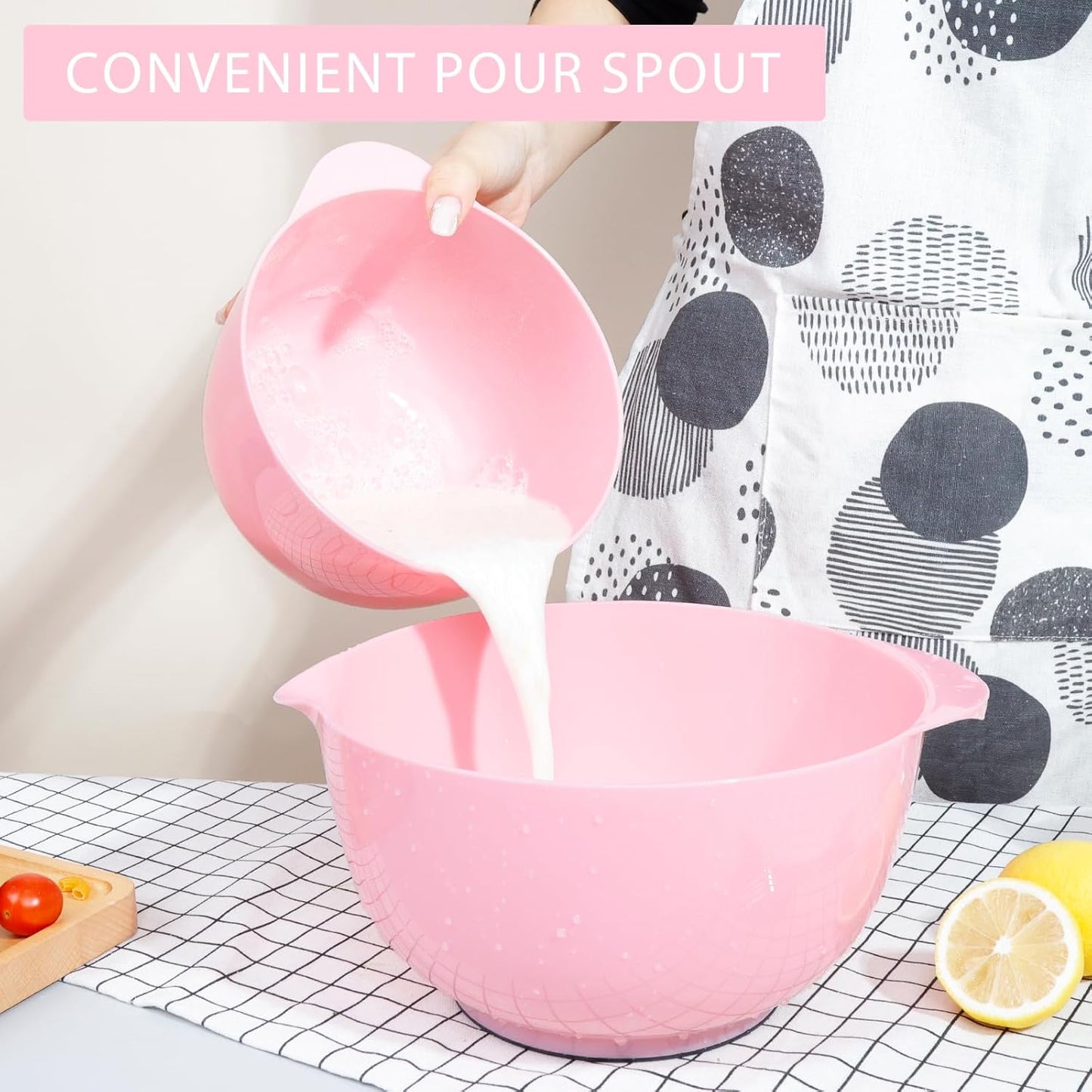BoxedHome Green Ombre Nesting Plastic Mixing Bowl Set With Pour Spout, Microwave and Dishwasher Safe, BPA free Non-Slip Base, Set of 4 Size 1.7, 2.5, 3.5 and 4.5qt, Great for Prepping, Baking, Cooking