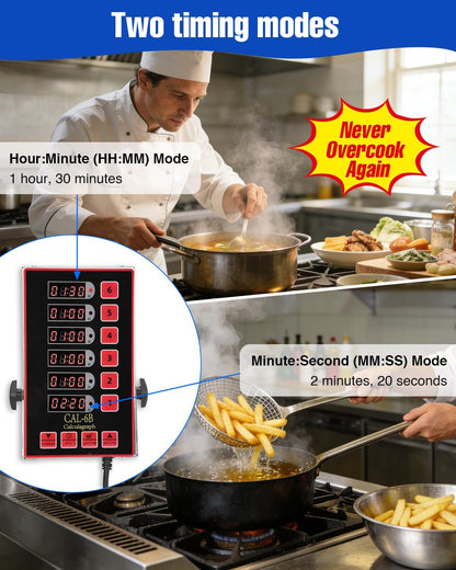 Commercial Kitchen Timers for Cooking, 8 Channel Timer for Commercial Kitchens, Heavy-Duty Loud Alarm Timer for Restaurants, Stainless Steel, LED Technology