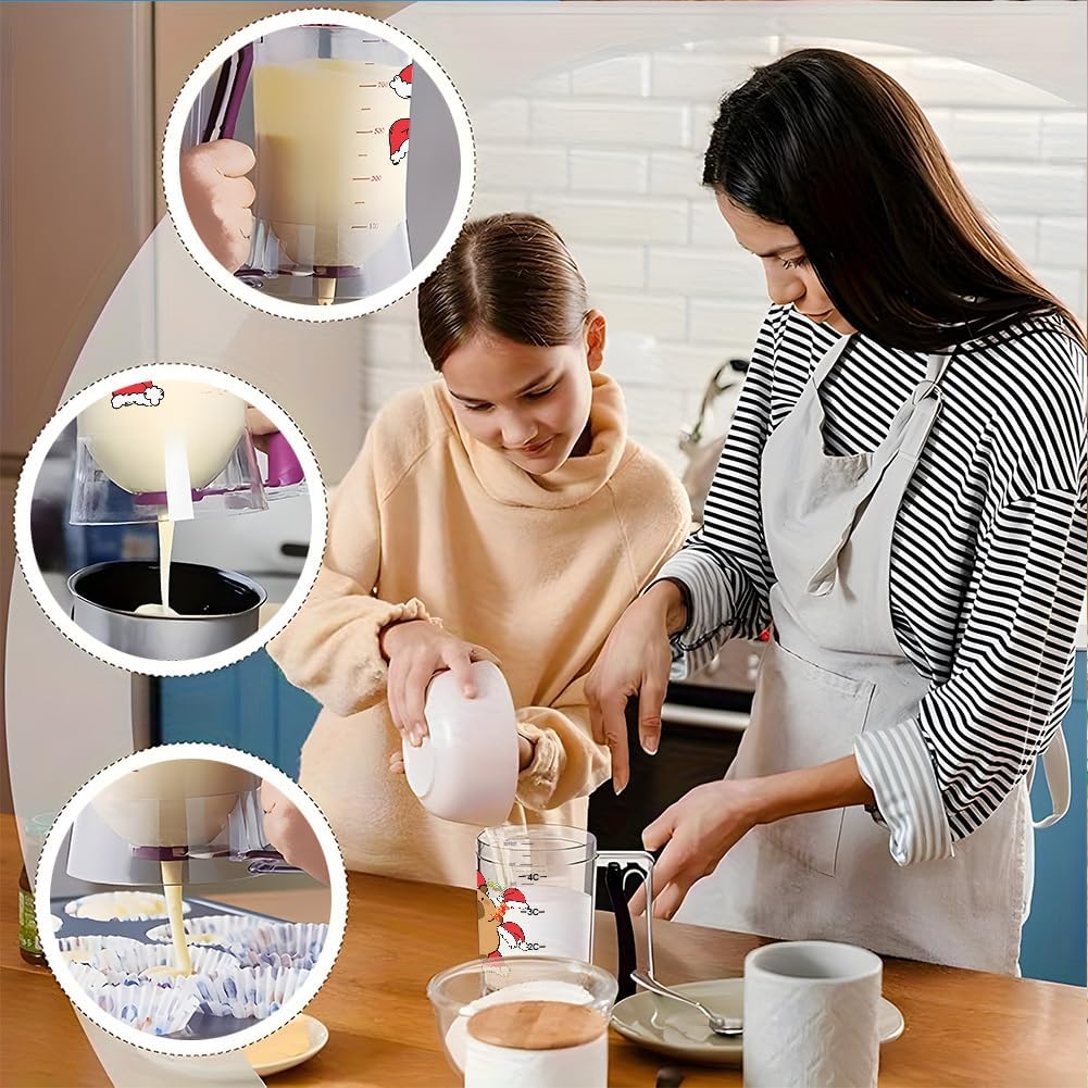 Pancake Batter Dispenser, Kitchen Must Have Tool for Perfect Pancakes, Cupcake, Waffle, Cake & Crepe, Batter Separator Maker with Measuring Label, milk dispenser and butter dispenser (Purple)
