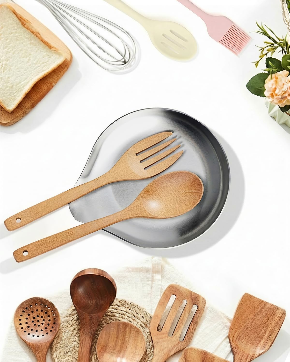 VanlonPro Stainless Steel Spoon Rest, Spatula Ladle Holder, Stainless Steel Utensil Spoon Rest Holder, Brushed Finish, Dishwasher Safe 9.8 x 3.7 Inch (Silver 1PC)