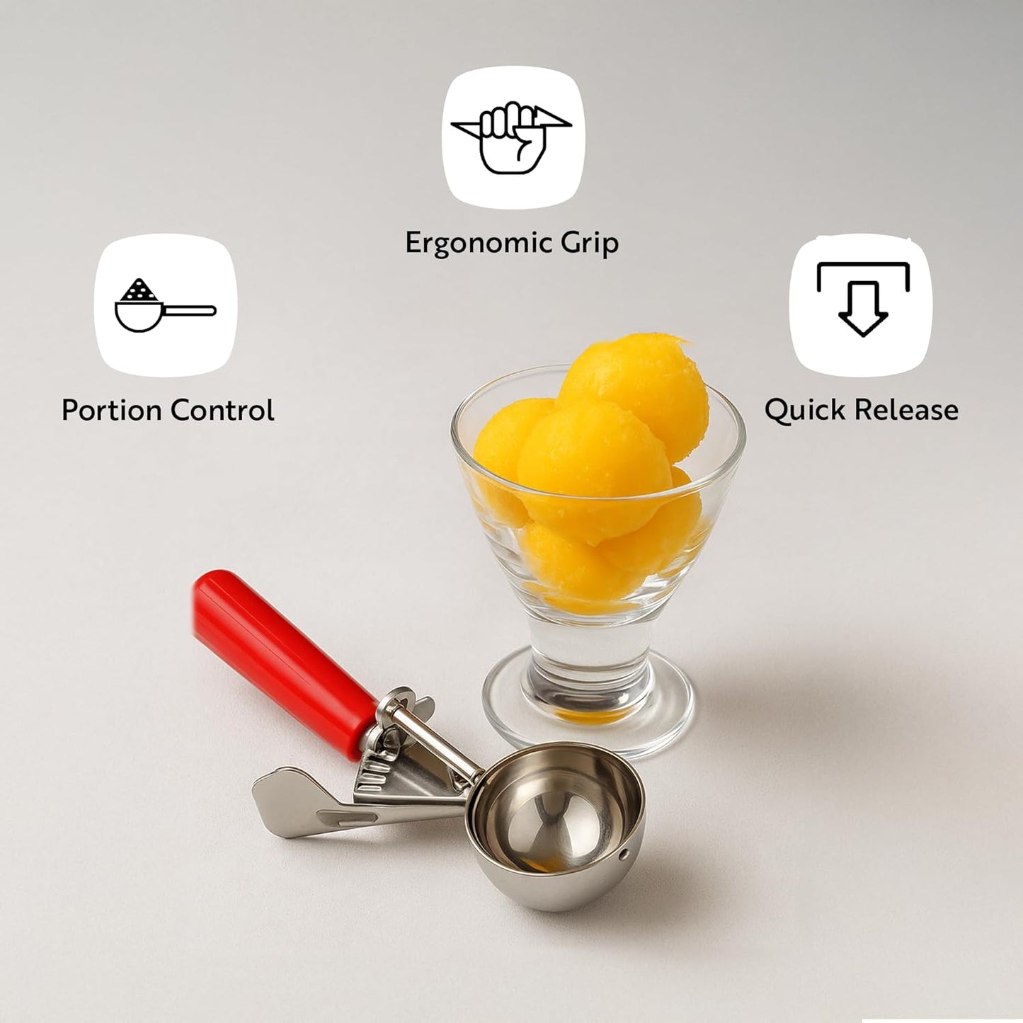 Restaurantware Met Lux 2 Ounce Portion Scoop 1 Trigger Release Cookie Scoop - With Yellow Handle Stainless Steel Disher For Portion Control Scoop Cookie Dough Cupcake Batter Or Ice Cream