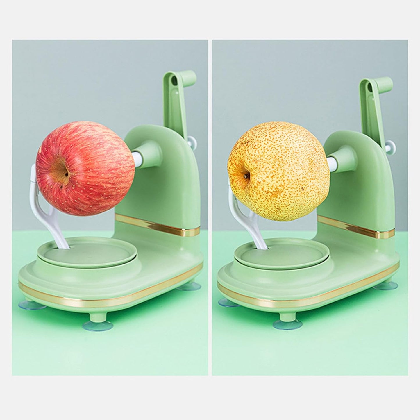 Apple Peeler, Apple Corer Slicer Peeler with Upgraded Stainless Steel Blades Manual Rotating Kitchen Gadget Pear Peeler Includes 2 Replacement Heads for Apple Pear Citrus(Light Green)