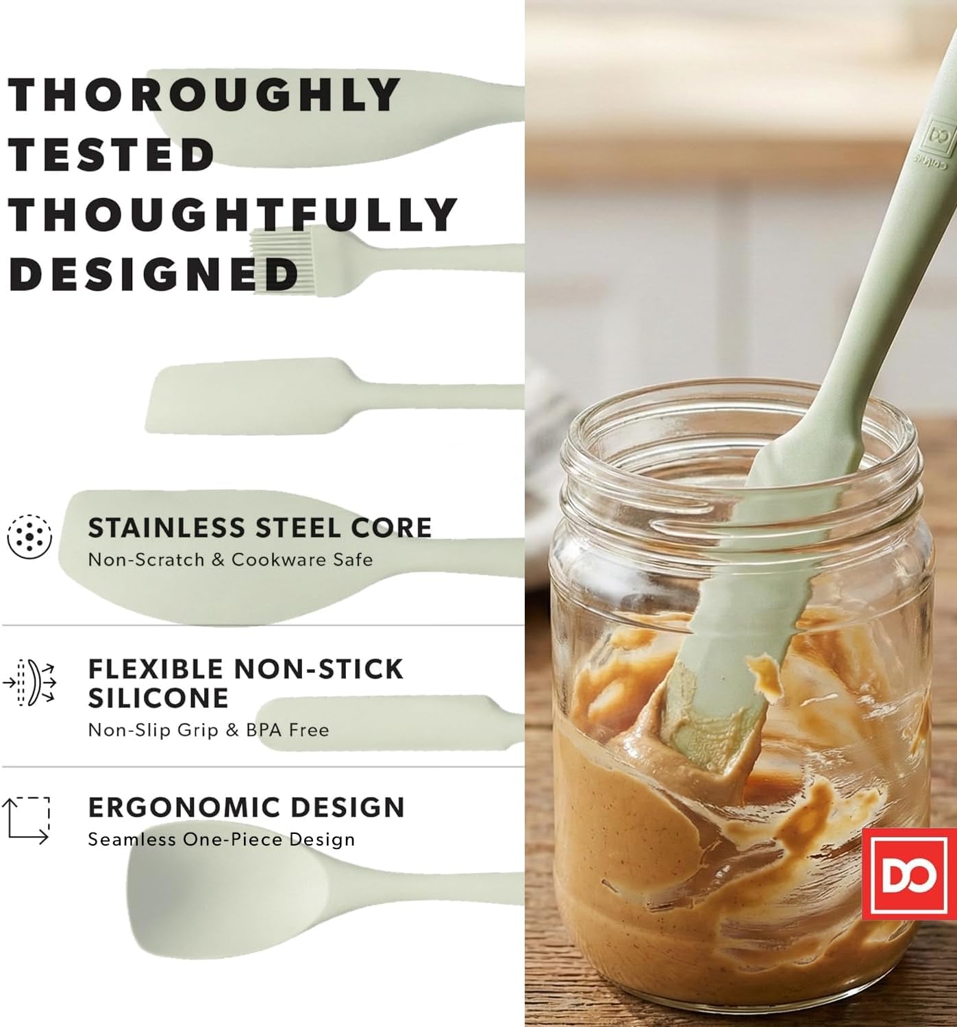 All New DI ORO 6-Piece Silicone Spatula Set - Rubber Kitchen Utensils for Baking, Cooking & Mixing - Heat-Resistant 600°F BPA Free Spatulas for Nonstick Cookware - Dishwasher Safe (Black)