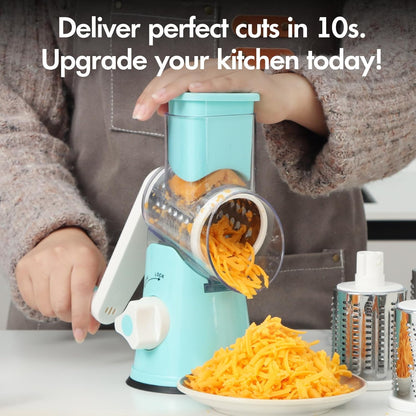 Rotary Cheese Grater with Handle, Round Mandoline Speed Kitchen Slicer, 3 in 1 Multifunctional Vegetable Shredder Manual Nut Grinder for Nuts, Potato, Carrot, Cucumber (Pink)
