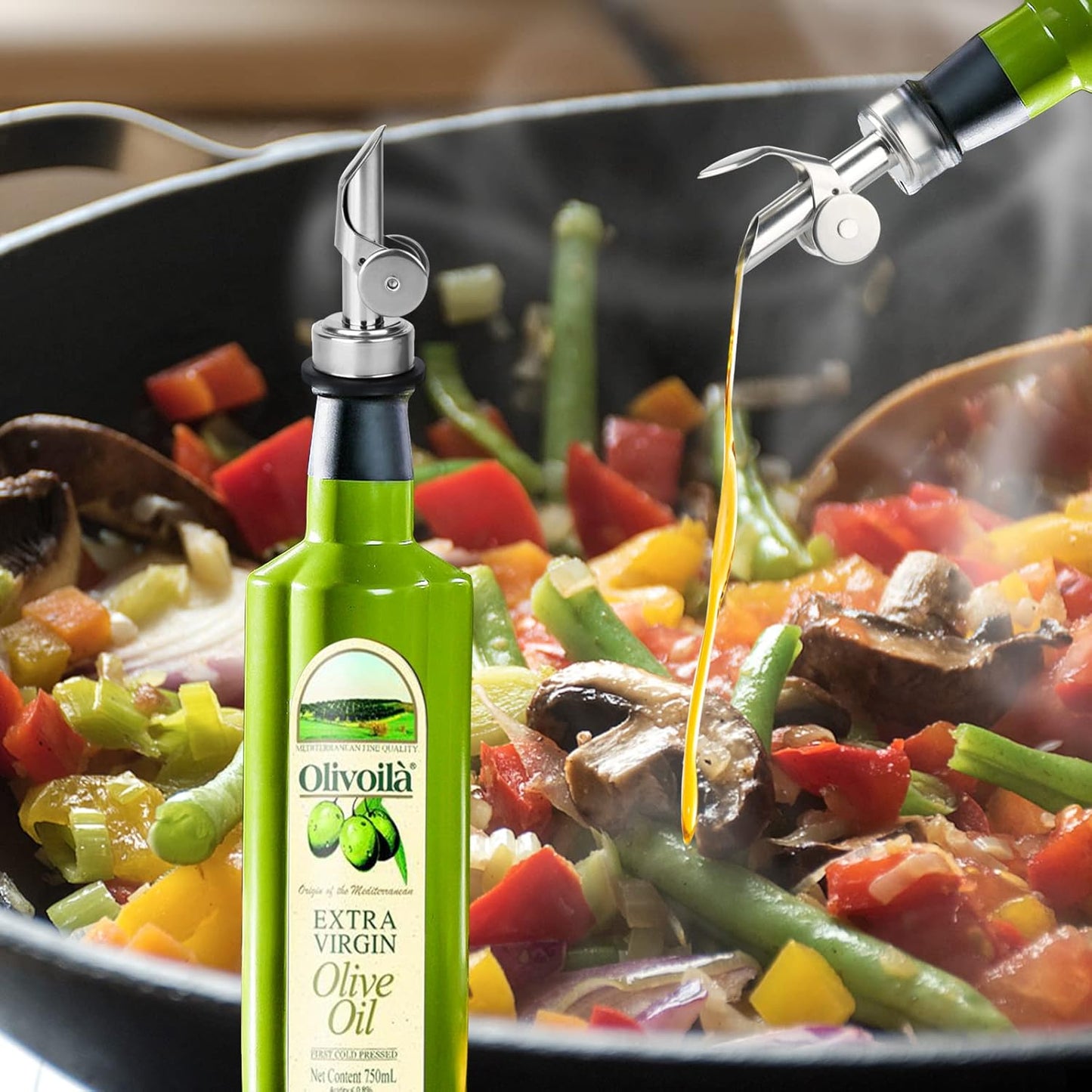 2PCS Stainless Steel Pourers, Speed Liquor Bottle Pourer, Olive Oil and Vinegar Tapered Stopper Spout, Suitable for About 3/4" Bottle Mouth, Olive Oil Spout with Sealed Dust Caps