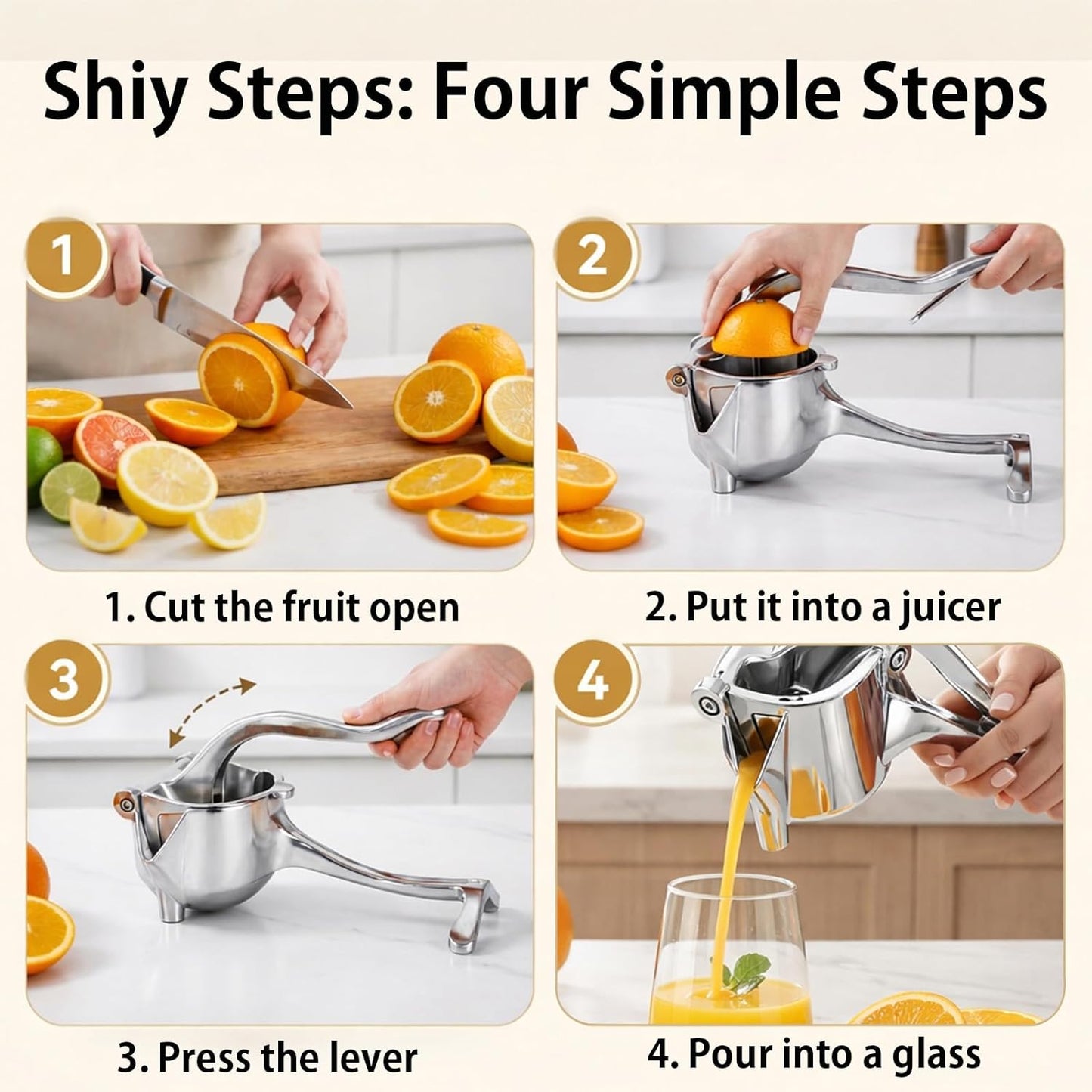 Heavy Duty Cast Iron Juicer Manual Hand Press, Stainless Steel Fruit Juice Squeezer for Lemon & Orange, Citrus Press Juicer (1PC)