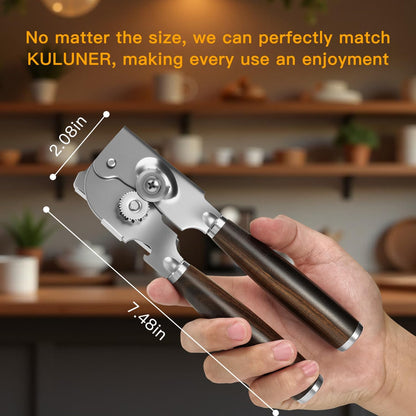 Upgraded Efficient Manual Can Opener - Selected Solid Wood Handle, Sharp and Smooth Blade Edge, Portable Design, Easy-Open Large Knob, Versatile for Various Bottle Caps（Rosewood）