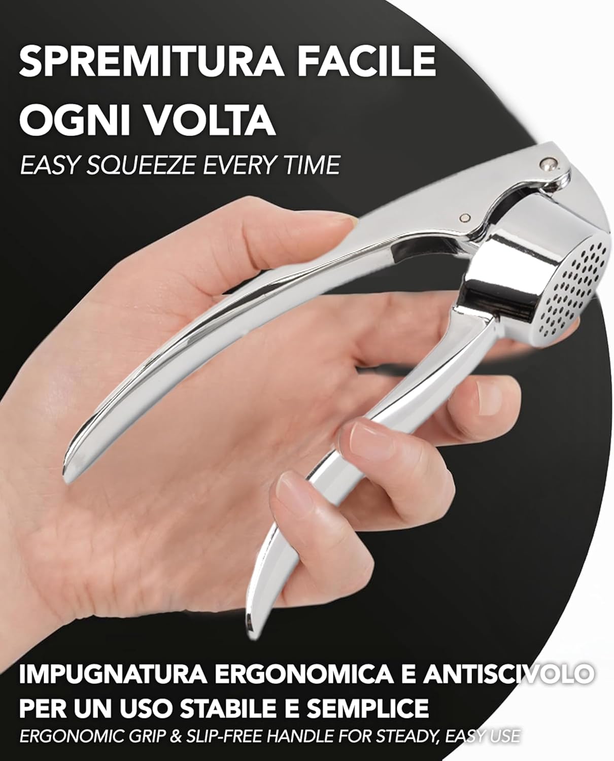 IPEA Stainless Steel Garlic Press for Garlic, Ginger, Chilli – Super Solid – Elegant Design – Professional Kitchen Garlic Press for Squeezing Nuts and Foods – Crusher – Easy to Clean