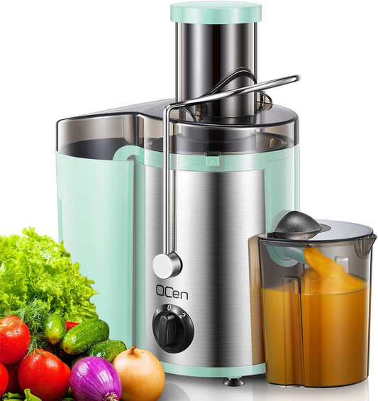 Qcen Juicer Machine, 500W Centrifugal Juicer Extractor with Wide Mouth 3” Feed Chute for Fruit Vegetable, Easy to Clean, Stainless Steel, BPA-free (Black)
