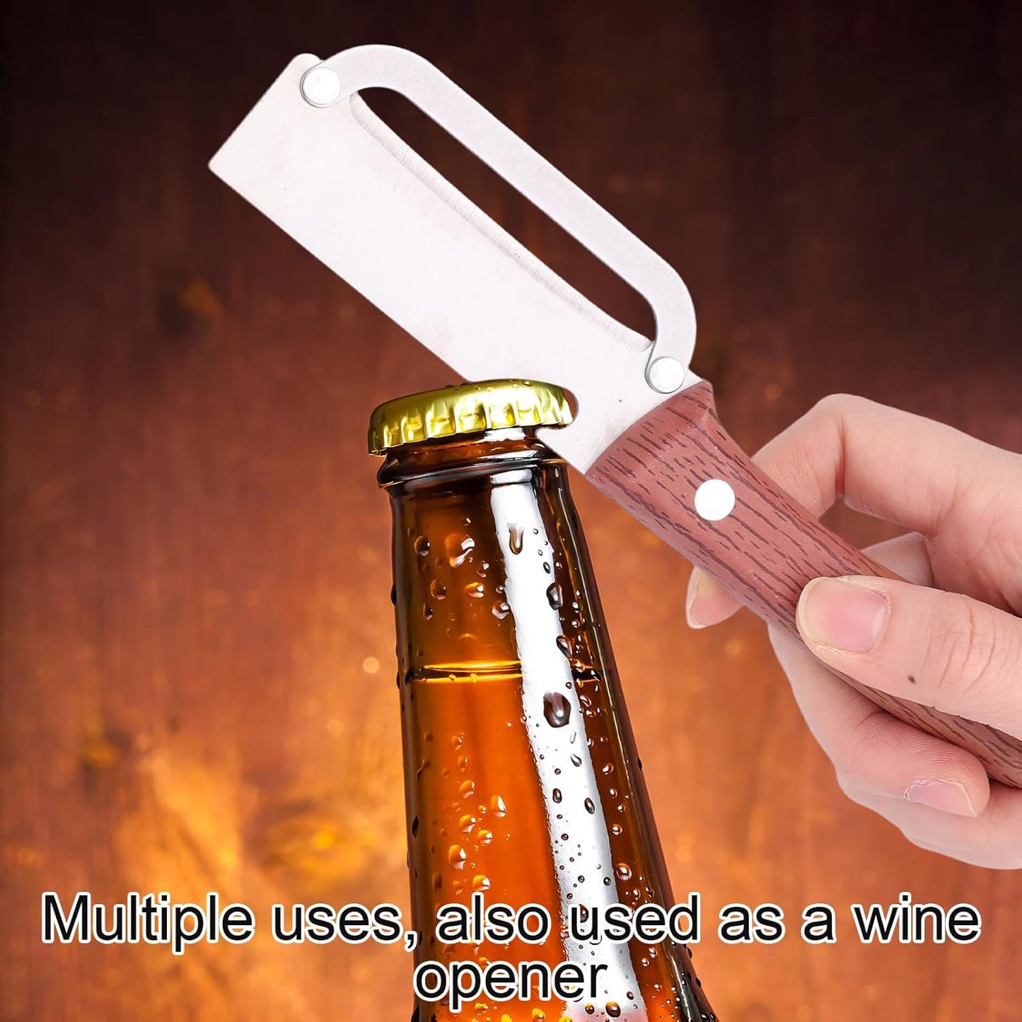 Multi-Functional Vegetable Peeler with Wooden Handle, Stainless Steel Thick & Thin Skin Fruit Peeler with Bottle Opener, Not for Left-Handed Users, Practical Kitchen Tool for Apple Potato