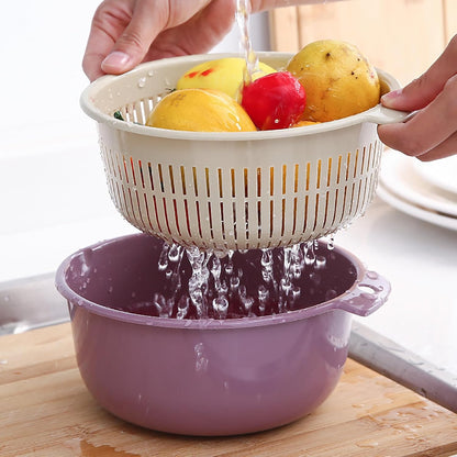 Fruits Vegetables Washing Basket,Round Plastic Double Layer Kitchen Strainer Colander Bowl Set Pasta Noodles Washing Basket for Fruit Vegetable Wash ()