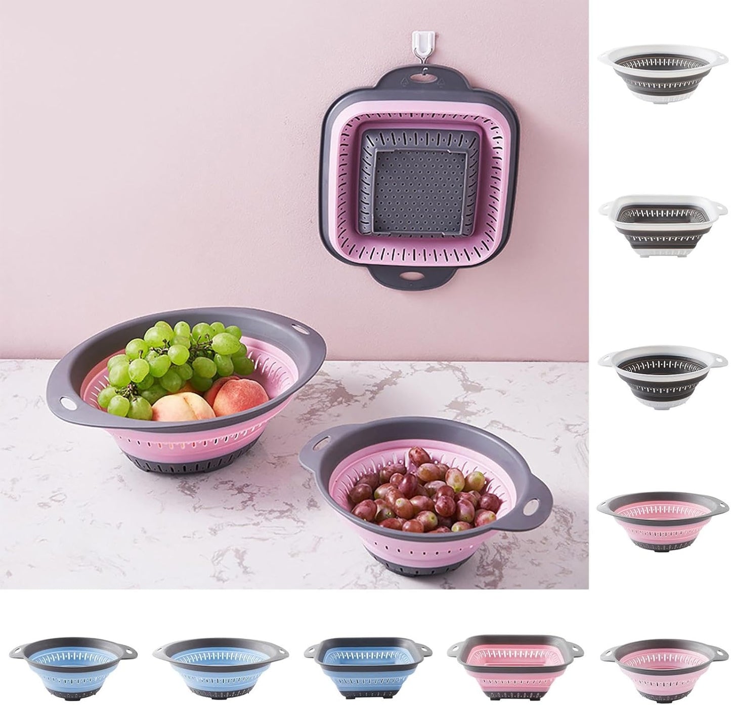 Generic Collapsible Colander and Strainer, Silicone Strainer Colanders Food Strainers, Heavy Duty Kitchen Drainer Basket, for Vegetable and Fruit, Kitchen Essentials (Light Purple)