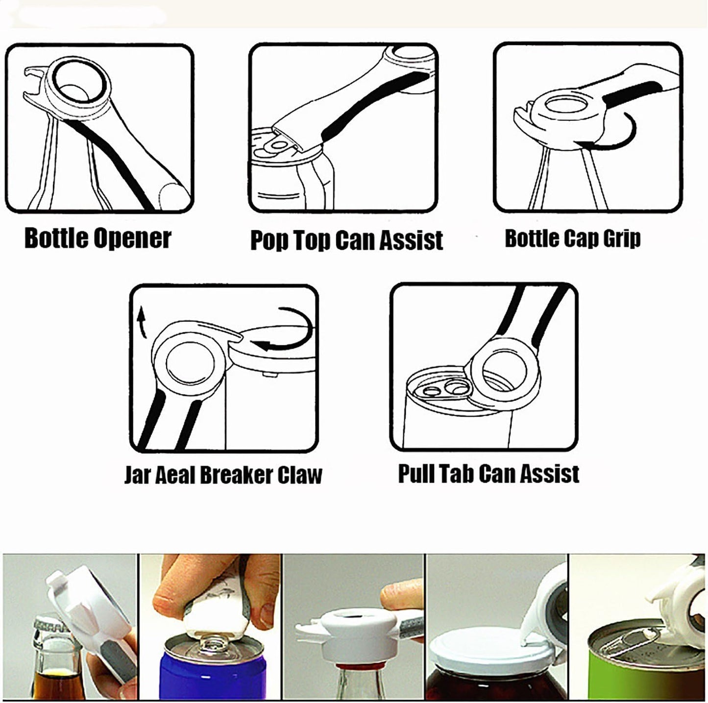 Jar Opener Multifunction Adjustable for 1-4 inches Bottle Can, Stainless Steel Lids Off Jar Opener. Fit Seniors, Arthritis, Women, Chilren, Weak Hands