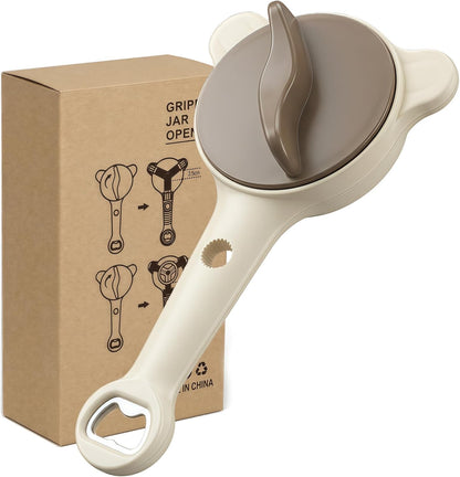 4-in-1 Adjustable Jar Opener for Weak Hands & Seniors — Ergonomic Non-Slip Handle, Multi-Size Lid Remover for Mason Jars, Bottles & Cans (Grey)