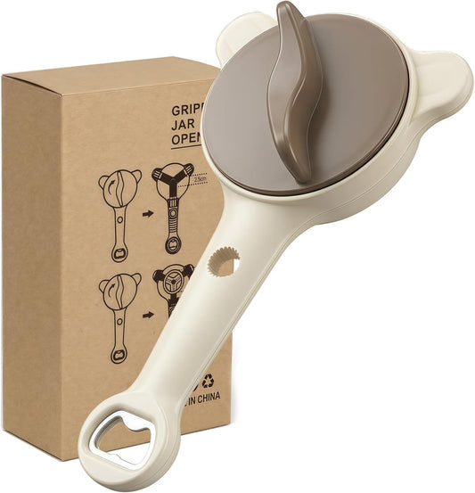 4-in-1 Adjustable Jar Opener for Weak Hands & Seniors — Ergonomic Non-Slip Handle, Multi-Size Lid Remover for Mason Jars, Bottles & Cans (Grey)