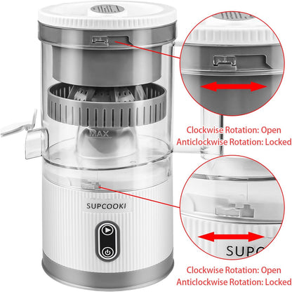 Electric Citrus Juicer, Rechargeable Juicer Machine with USB Cable and Cleaning Brush, Touch Button, Automatic Orange Lime Lemon Grapefruit Squeezer, Easy to Clean Portable Juicer, White