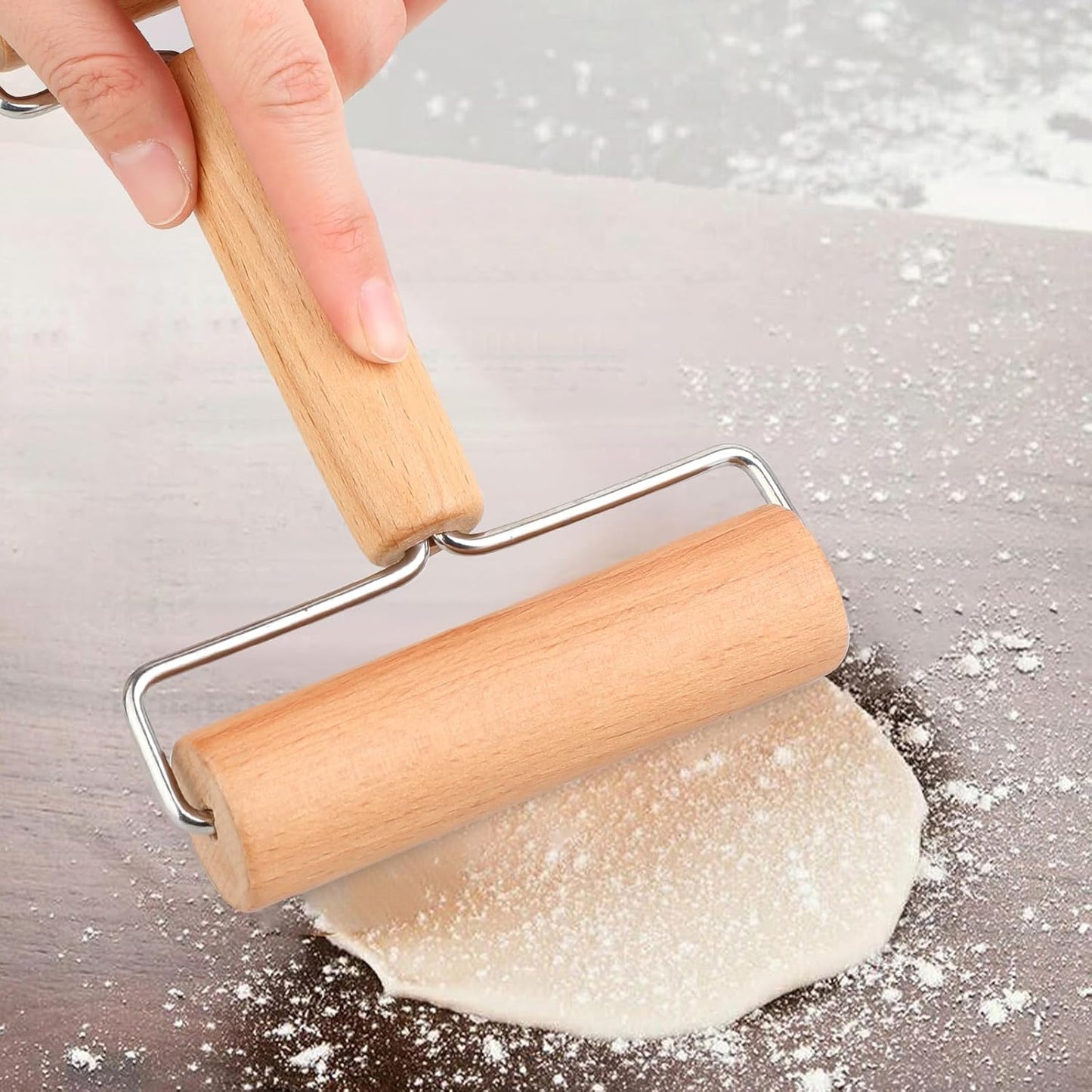 2 Pcs Baking Wooden Rolling Pins T-shape Pizza Dough Roller Pin Non-Stick Baker Pastry Roller Set for Tortilla Cookie Dumpling Home Kitchen Baking Cooking
