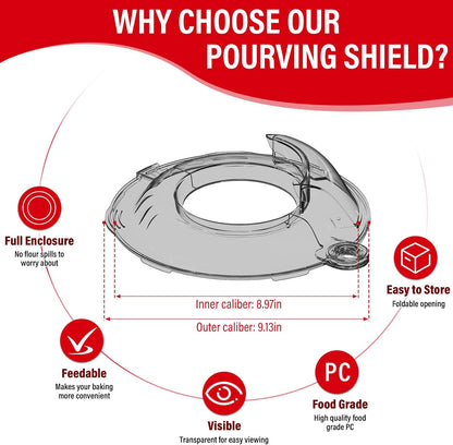 Pouring Shield for KitchenAid Tilt Head 4.5-5 QT (for Stainless Steel Bowls Only), for Kitchen aid Accessories and Attachments, Fully Enclosed Foldable Lid Mixer Bowl Cover & Flour Funnel