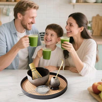 Matcha Whisk Set,Matcha Set Includes Ceramic Bowl with Spout,Stainless Sifter,Scoop,Whisk and Holder,Complete 5 Pcs Japanese Matcha Kit Making Tools,Green