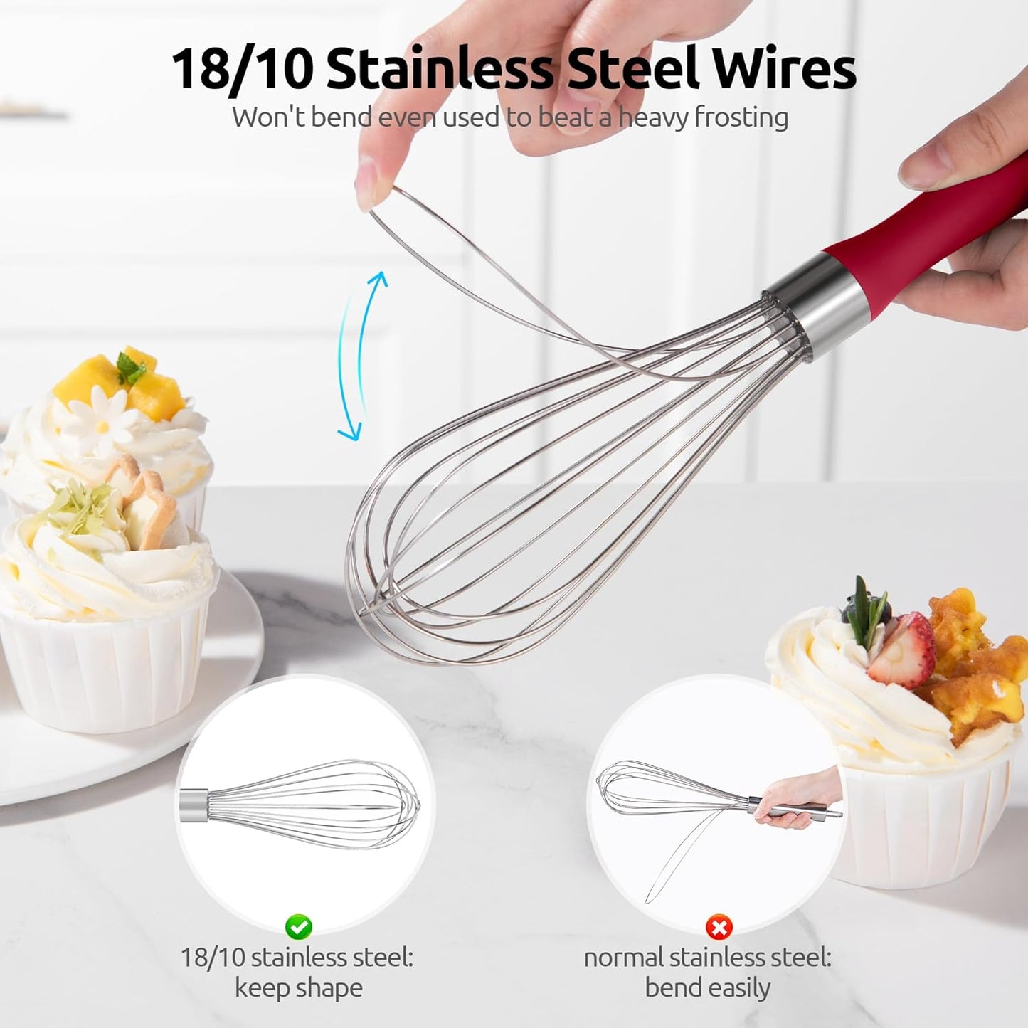 U-Taste 7" Mini Whisk for Cooking: 18/8 Stainless Steel Small Metal Kitchen Wisk, Tiny Hand Mixing Tool for Coffee, Egg, Sauce, 6-Wires Compact Head for Baking, Beating in Bowl, Mug, Jar (Set of 2)