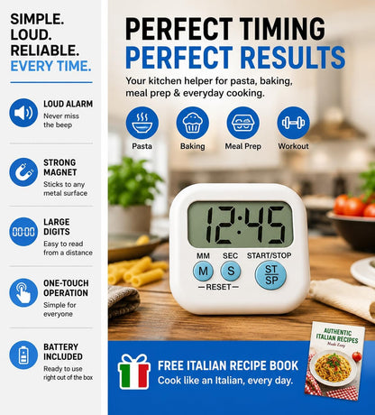 Digital Kitchen Timer for Cooking with Loud Alarm, Magnetic Countdown Timer, Large Display Big Digits Easy to Read, Count Up Stopwatch Timer for Baking Oven Kitchen Kids Classroom