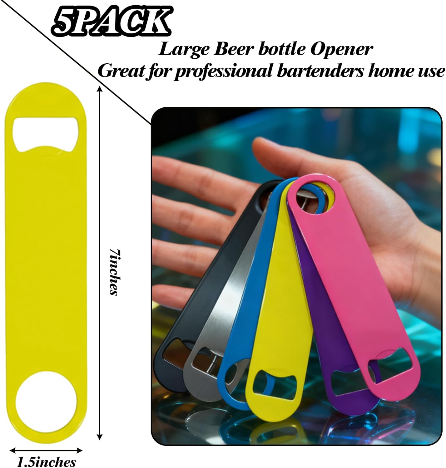 5 Pcs Pink Stainless Steel Heavy Duty Flat Bottle Openers, 7 Inch Solid Beer Opener for Bartenders, Bars, Kitchens, Weddings, Birthday Parties